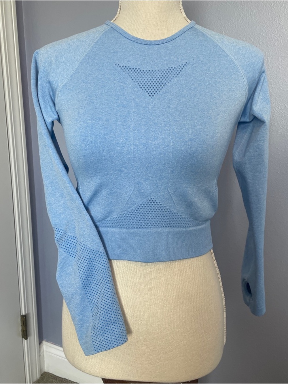Baby Blue Athletic Workout Seamless Long Sleeve Compression Crop Top size L